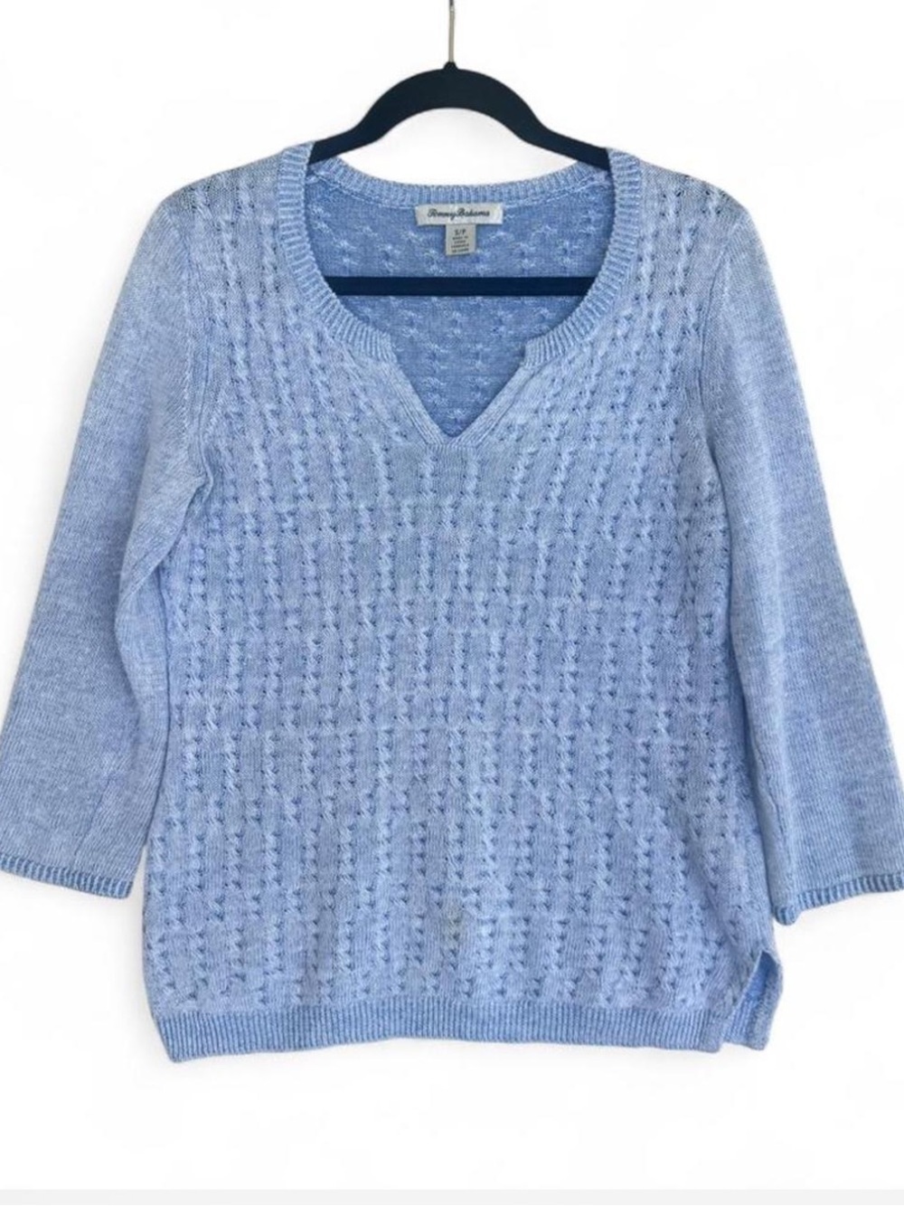 Tommy Bahama Light Blue Linen V-Neck Knit Sweater
